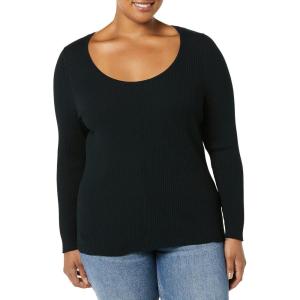 imageAmazon Essentials Womens LongSleeve Sweater Fine Gauge Stretch Scoop Neck Available in Plus SizesBlack