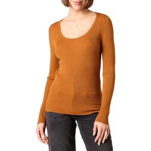 imageAmazon Essentials Womens LongSleeve Sweater Fine Gauge Stretch Scoop Neck Available in Plus SizesDark Caramel