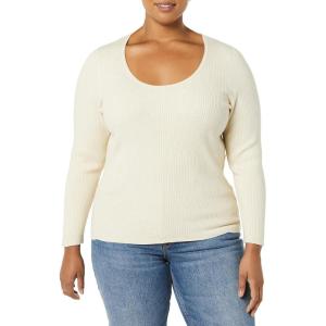 imageAmazon Essentials Womens LongSleeve Sweater Fine Gauge Stretch Scoop Neck Available in Plus SizesSand Heather