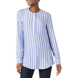 imageAmazon Essentials Womens LongSleeve Woven BlouseBlue Stripe