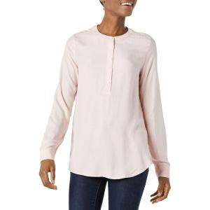 imageAmazon Essentials Womens LongSleeve Woven BlousePink White Vertical Stripe