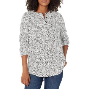 imageAmazon Essentials Womens LongSleeve Woven BlouseWhite Leopard