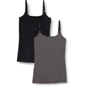 imageAmazon Essentials Womens Maternity Nursing Friendly Camisole with Adjustable Straps and Builtin Shelf Bra Pack of 2Black Stripe