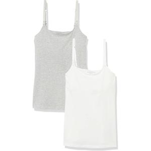 imageAmazon Essentials Womens Maternity Nursing Friendly Camisole with Adjustable Straps and Builtin Shelf Bra Pack of 2Light Grey Heather