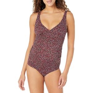 imageAmazon Essentials Womens Maternity VNeck SwimsuitBrick Red Leopard