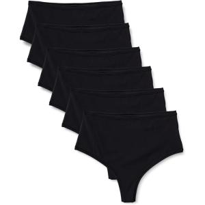 imageAmazon Essentials Womens Microfiber High Waisted Thong Pack of 6Black