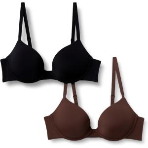 imageAmazon Essentials Womens Microfiber Lined Push Up Plunge Bra Pack of 2BlackRich Hazel