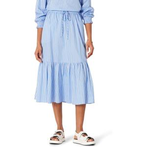 imageAmazon Essentials Womens MidRise Aline Cotton Sateen Tiered Midi Skirt Top Sold SeparatelyBlue White Stripe