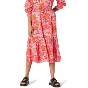 imageAmazon Essentials Womens MidRise Aline Cotton Sateen Tiered Midi Skirt Top Sold SeparatelyBright Poppy Red Multi Folk Floral