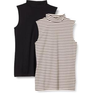 imageAmazon Essentials Womens MockNeck SlimFit RibKnit Sleeveless Top Pack of 2BlackFrench Stripe