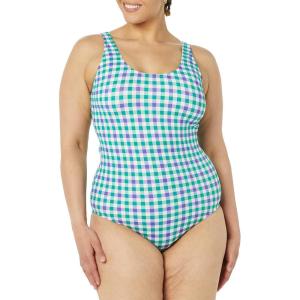 imageAmazon Essentials Womens OnePiece Coverage Swimsuit Available in Plus SizeBlue Green Gingham