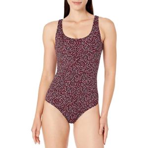imageAmazon Essentials Womens OnePiece Coverage Swimsuit Available in Plus SizeBrick Red Leopard