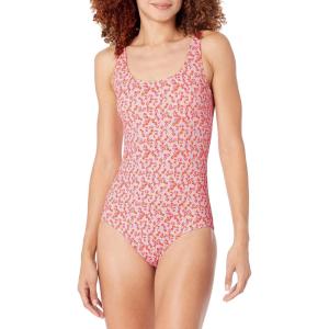 imageAmazon Essentials Womens OnePiece Coverage Swimsuit Available in Plus SizePale Peach Micro Floral