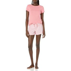 imageAmazon Essentials Womens Poplin Short and Sleep Tee SetCoral Pink Gingham