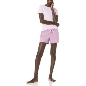 imageAmazon Essentials Womens Poplin Short and Sleep Tee SetLight Pink Cherry Print