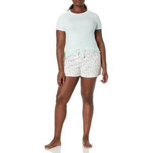 imageAmazon Essentials Womens Poplin Short and Sleep Tee SetMint Green White Cactus