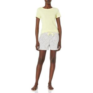 imageAmazon Essentials Womens Poplin Short and Sleep Tee SetYellow Confetti Print