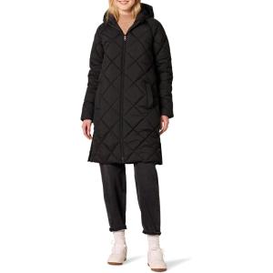 imageAmazon Essentials Womens Puffer Jacket Heavyweight Diamond Quilted Knee Length Winter CoatBlack