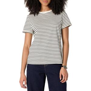 imageAmazon Essentials Womens Regular Fit 100 Cotton Crewneck Short Sleeve TShirt MultipacksEggshell White Black French Stripe