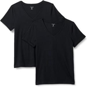 imageAmazon Essentials Womens Regular Fit 100 Cotton VNeck Short Sleeve TShirt MultipacksBlack