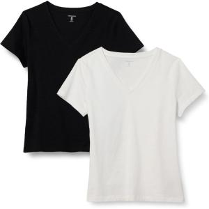 imageAmazon Essentials Womens Regular Fit 100 Cotton VNeck Short Sleeve TShirt MultipacksBlackWhite