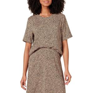 imageAmazon Essentials Womens RegularFit Georgette Short Sleeve TopTaupe Leopard