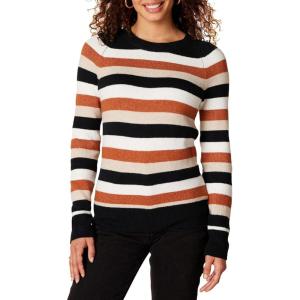 imageAmazon Essentials Womens RegularFit Soft Touch LongSleeve Crewneck SweaterBlack Brown Rugby Stripe