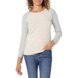 imageAmazon Essentials Womens RegularFit Soft Touch LongSleeve Crewneck SweaterGrey Oatmeal Heather Color Block