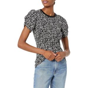 imageAmazon Essentials Womens RegularFit Twist Sleeve Crewneck TShirtBlack White Abstract Animal