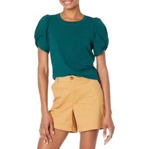 imageAmazon Essentials Womens RegularFit Twist Sleeve Crewneck TShirtForest Green
