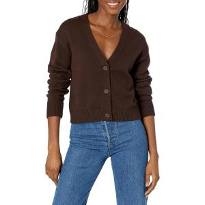 imageAmazon Essentials Womens Relaxed Fit VNeck Cropped CardiganEspresso