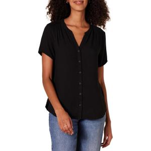imageAmazon Essentials Womens RelaxedFit ShortSleeve Woven BlouseBlack