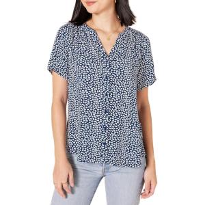 imageAmazon Essentials Womens RelaxedFit ShortSleeve Woven BlouseBlue White Petal