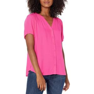 imageAmazon Essentials Womens RelaxedFit ShortSleeve Woven BlouseHot Pink