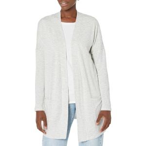 imageAmazon Essentials Womens RelaxedFit UltraLightweight OpenFront CardiganGrey Heather Stripe
