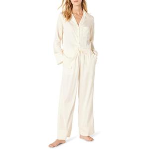 imageAmazon Essentials Womens Satin Pajama Shirt and Pants SetIvory