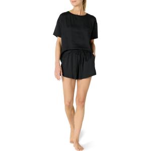 imageAmazon Essentials Womens Satin Short Sleeve TShirt and Short Sleepwear SetBlack