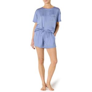 imageAmazon Essentials Womens Satin Short Sleeve TShirt and Short Sleepwear SetDusty Blue