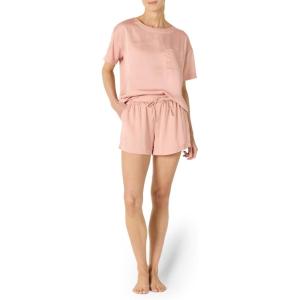 imageAmazon Essentials Womens Satin Short Sleeve TShirt and Short Sleepwear SetDusty Rose