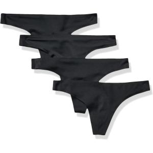 imageAmazon Essentials Womens Seamless Breathable Underwear for Women Thong Bonded Stretch Pack of 4Black