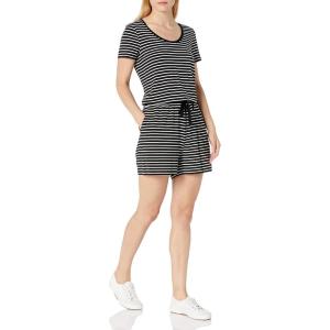 imageAmazon Essentials Womens ShortSleeve Scoop Neck RomperBlack Stripe