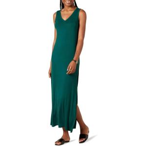 imageAmazon Essentials Womens SideSlit Jersey VNeck Maxi Length DressDark Green