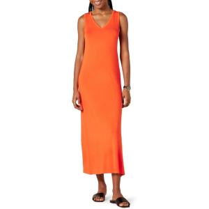 imageAmazon Essentials Womens SideSlit Jersey VNeck Maxi Length DressTomato Red