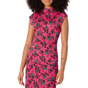 imageAmazon Essentials Womens SlimFit ExtendedSleeve Ruched Matte Jersey Top Skirt Sold SeparatelyHot Pink Leafy Floral Ditsy