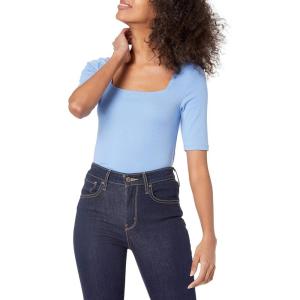 imageAmazon Essentials Womens SlimFit Half Sleeve Square Neck TShirtBlue