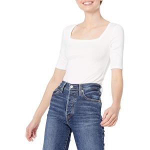 imageAmazon Essentials Womens SlimFit Half Sleeve Square Neck TShirtBright White