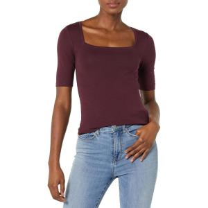 imageAmazon Essentials Womens SlimFit Half Sleeve Square Neck TShirtBurgundy