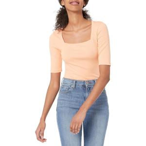imageAmazon Essentials Womens SlimFit Half Sleeve Square Neck TShirtCoral Orange