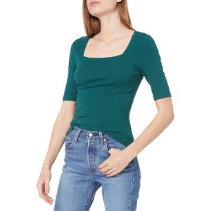 imageAmazon Essentials Womens SlimFit Half Sleeve Square Neck TShirtDark Green