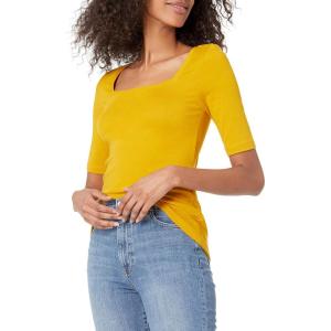 imageAmazon Essentials Womens SlimFit Half Sleeve Square Neck TShirtDark Yellow